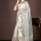 Morchari Beige Banarasi Tissue Computer Embroidery Saree Unstitched Blouse | Swadesiicart