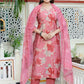 Miravan Women's Muslin Pink V-Neck Embroidered Kurta with Palazzo and Dupatta - Swadesiicart