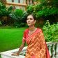 Vishnu Weaves Women's Orange Handloom Raw Silk Zari Woven Saree with Blouse - Swadesiicart
