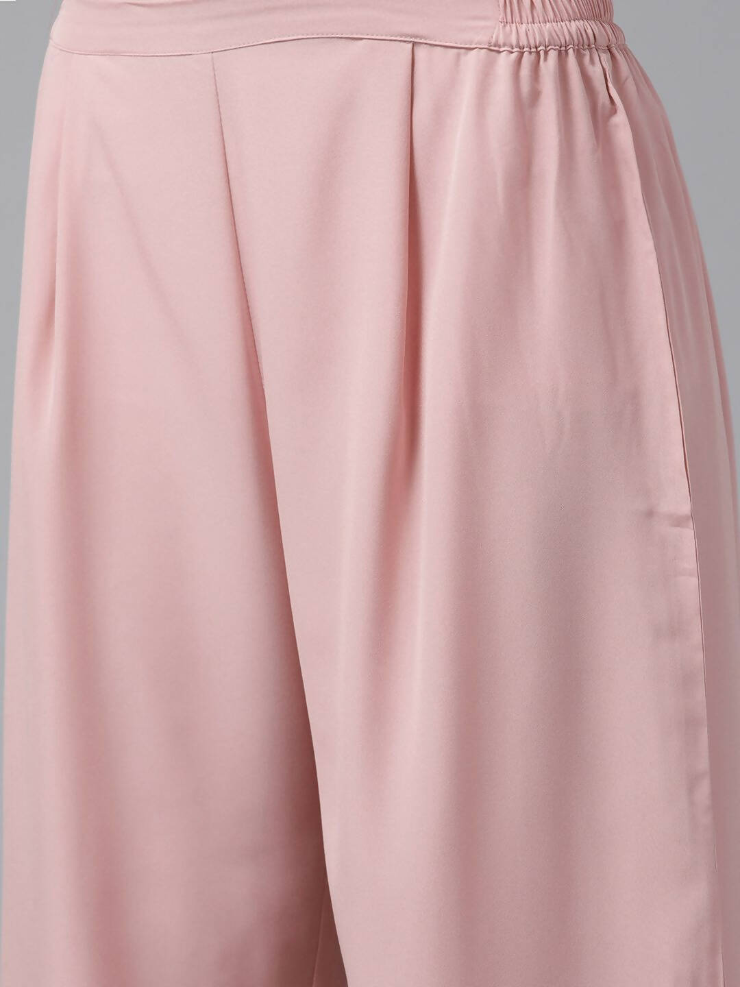 Ahalyaa Women Rose Pink Crepe Kurta Palazzos Set With Burgundy Jacket | Swadesiicart