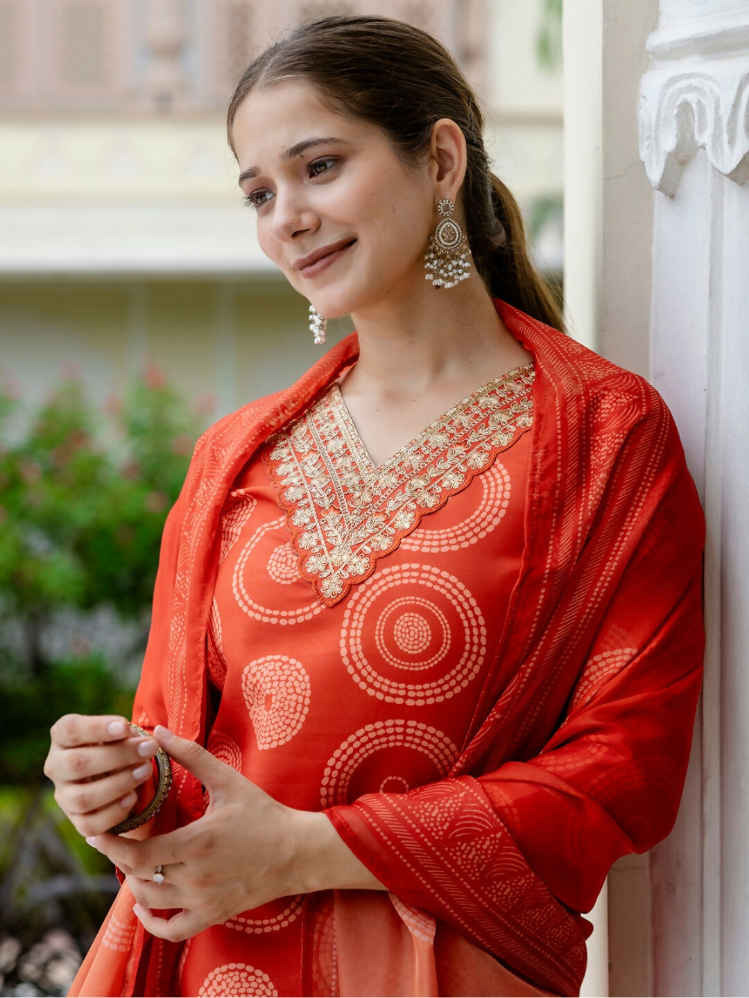 The52 Orange Women's Gorgeous Rayon Embroidered Straight Kurta with Pant And Dupatta Set - Swadesiicart