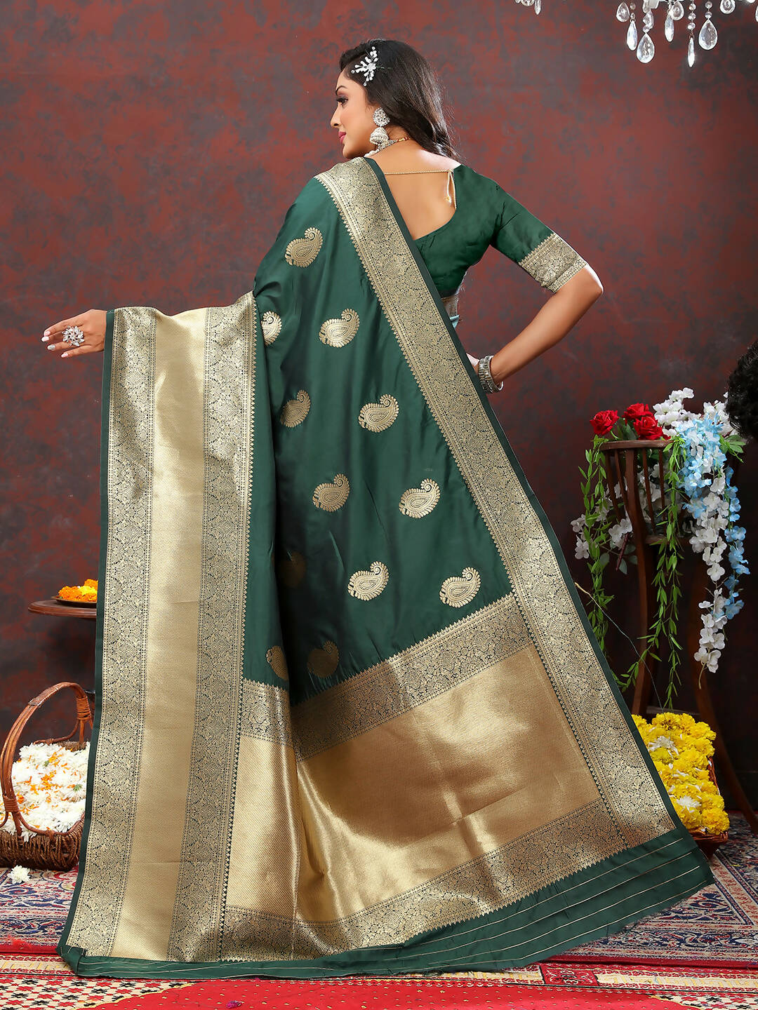 Lorenvalley Fashion Green Soft Silk Woven Design Gold Zari Weaving Saree - Swadesiicart