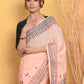 Very Much Indian Handblock Printed Cotton Saree With Natural Dyes - Peach | Swadesiicart