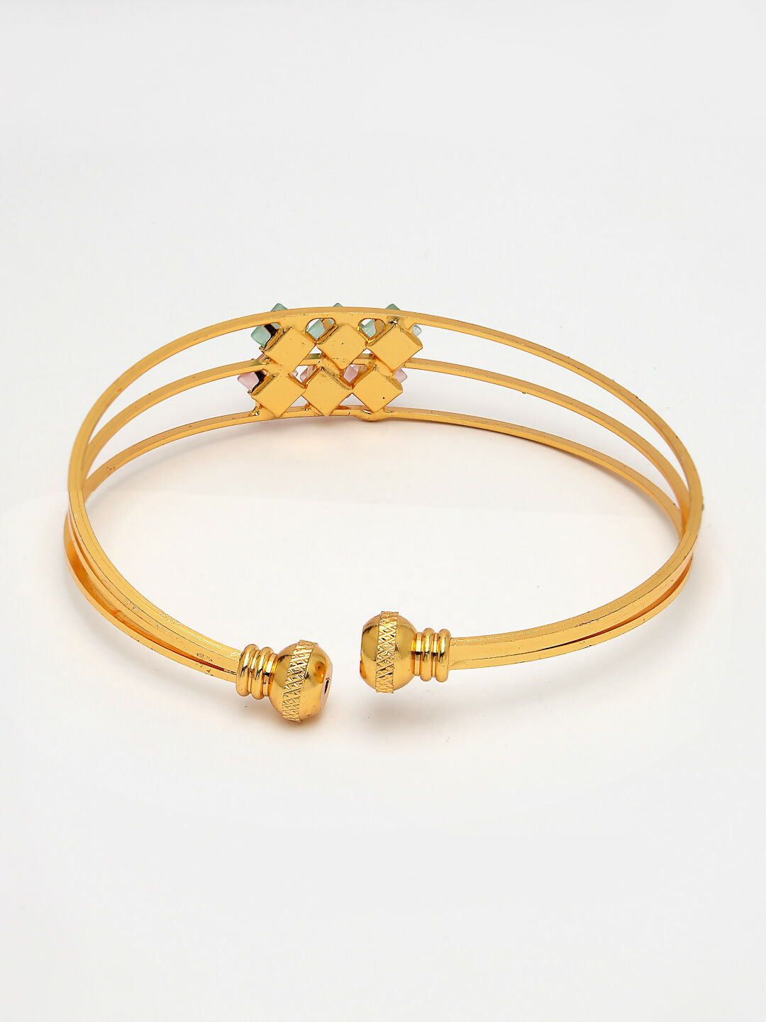NVR Women's Gold-Polished CZ Stone-Studded Cuff Bracelet - Swadesiicart