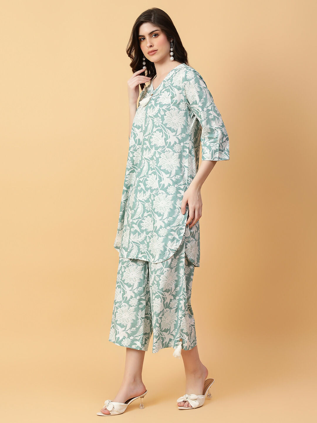 Joban Fashion Green Cotton Printed & Hand Work Co-ord Set - Swadesiicart