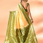 Joban Fashion Light Yellow & Parrot Green Plain With Weaving Border Banarasi Silk Sarees | Swadesiicart