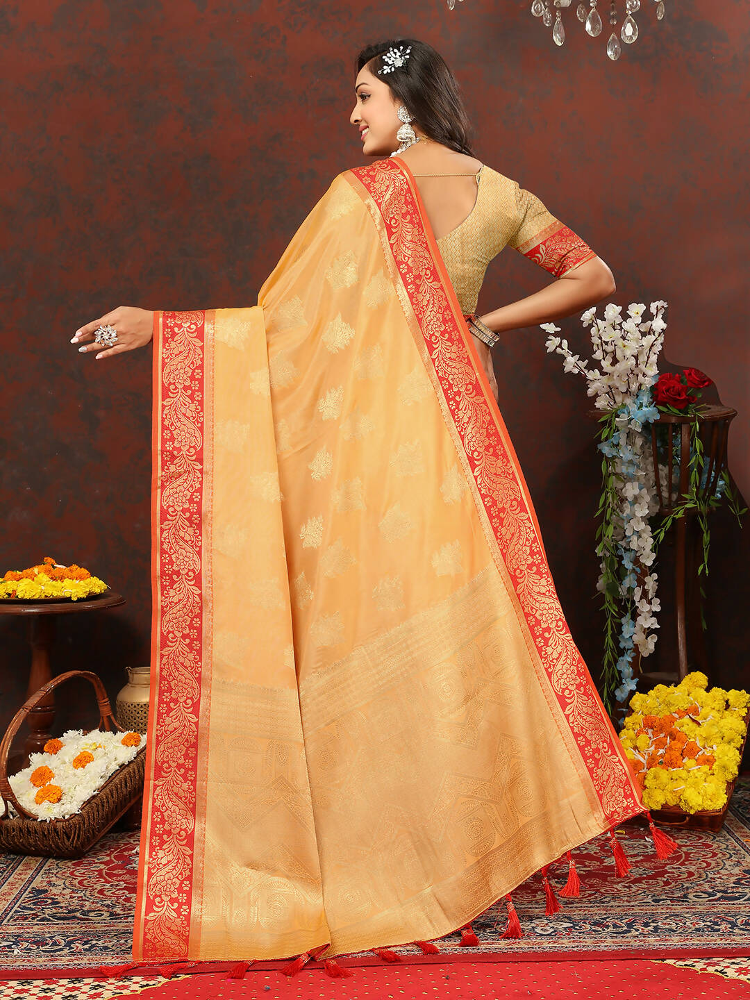 Lorenvalley Fashion Gold Cotton Woven Design with Zari Weaving Design Saree - Swadesiicart