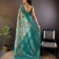Joban Fashion Teal Floral Motifs Banarasi Silk Sarees | Swadesiicart