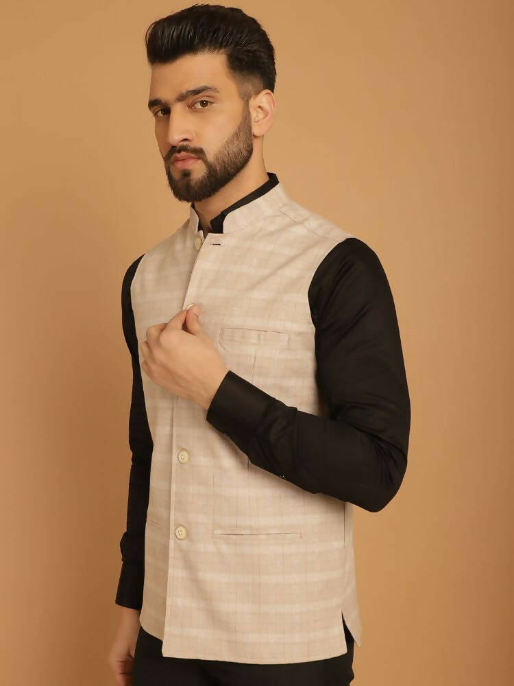 Even Apparels Nehru Jacket With Welt Pockets - Beige | Swadesiicart