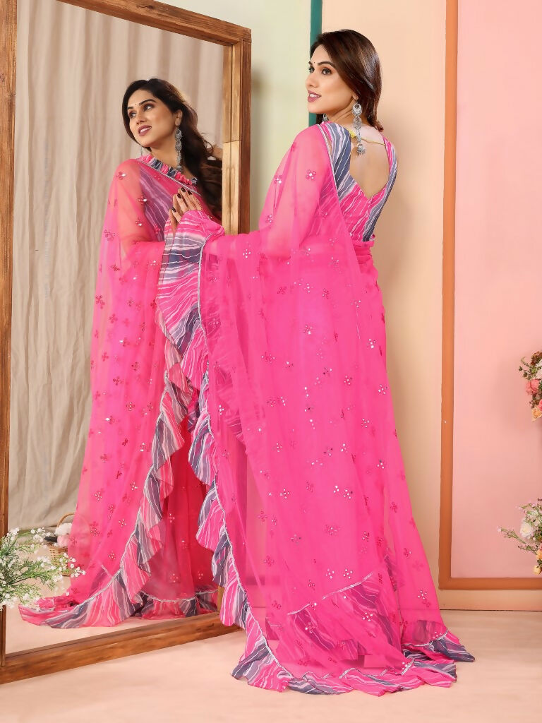 Partywear Designer Pink Net Fancy Saree - Dyuti | Swadesiicart