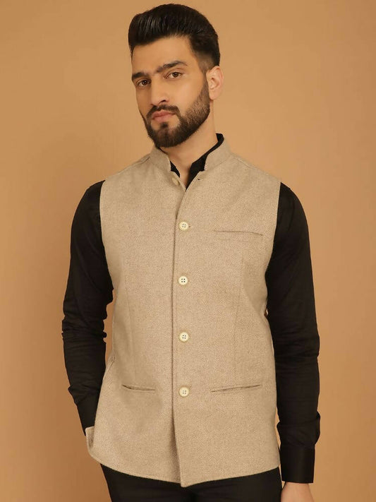 Even Apparels Pure Wool Nehru Jacket - Off White | Swadesiicart