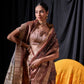 Vishnu Weaves Women's Coffee Tussar Silk Zari Woven Saree with Blouse - Swadesiicart