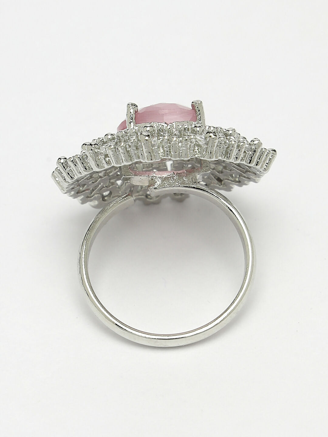 NVR Women's Pink & Silver CZ-Studded Handcrafted Adjustable Finger Ring | Swadesiicart