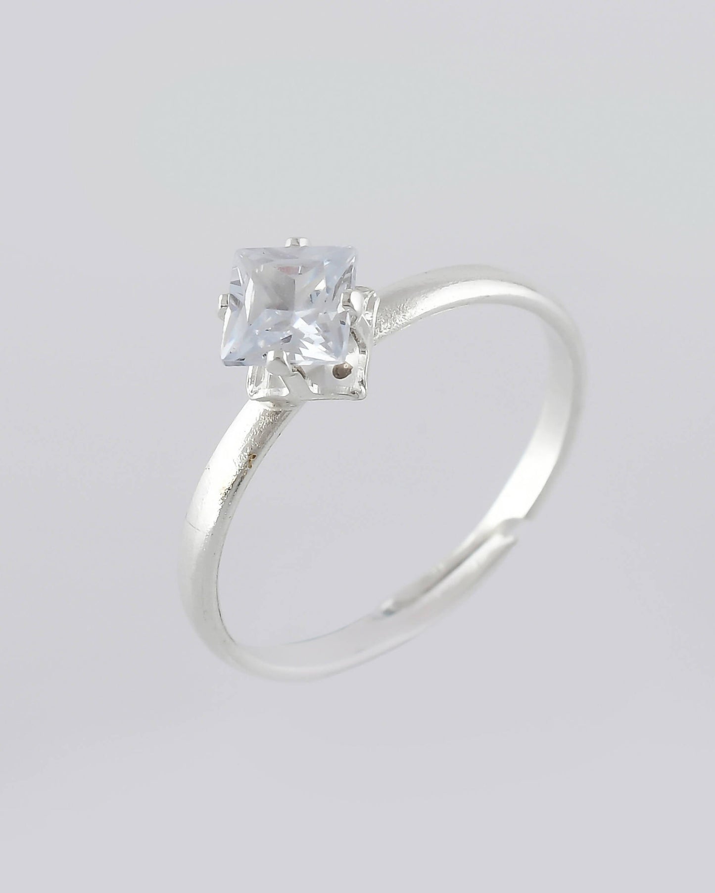 VOJ white CZ-detail Stainless Steel Cubic Zirconia Silver Plated adjustable finger Ring | Swadesiicart