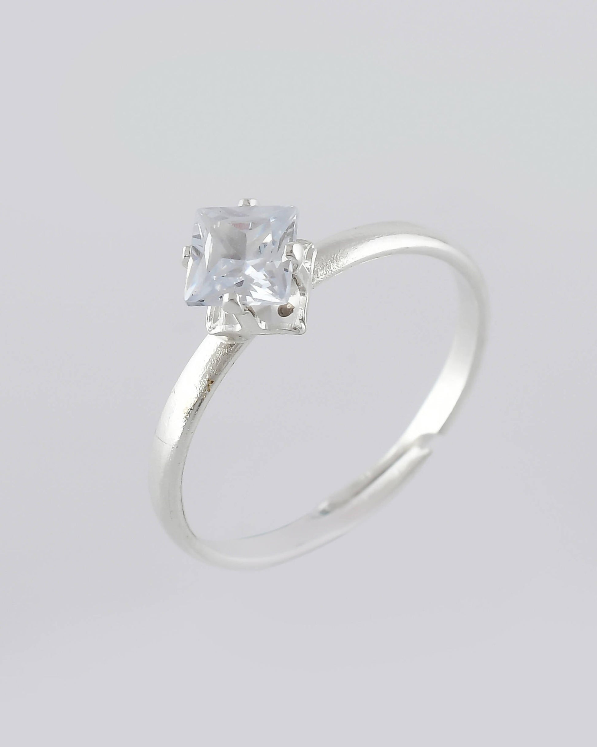 VOJ white CZ-detail Stainless Steel Cubic Zirconia Silver Plated adjustable finger Ring | Swadesiicart