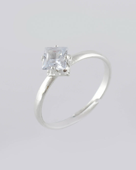 VOJ white CZ-detail Stainless Steel Cubic Zirconia Silver Plated adjustable finger Ring | Swadesiicart