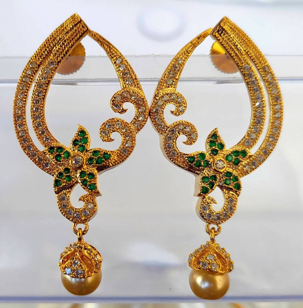Green CZ Danglers - Mokshi Collections