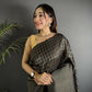 Joban Fashion Black Banarasi Soft Lichi Silk Checks & Woven Saree | Swadesiicart