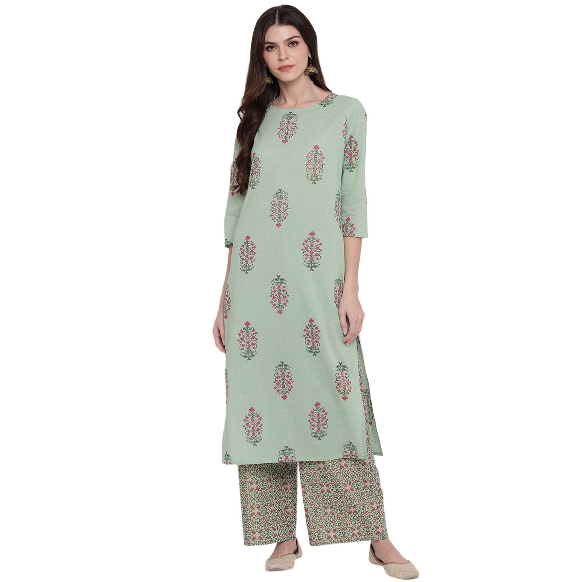 NOZ2TOZ Women Light Green Cotton Kurta (1Pc) - Swadesiicart