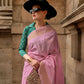Cherry Blossom Pinksoft Handloom Sik Zari & Thread Work, Contrast Pallu Saree - Rajtex Kube Silk - Swadesiicart