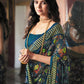 Blue Georgette Brasso Floral Printed Saree With Unstitched Blouse Piece - Zyanya
