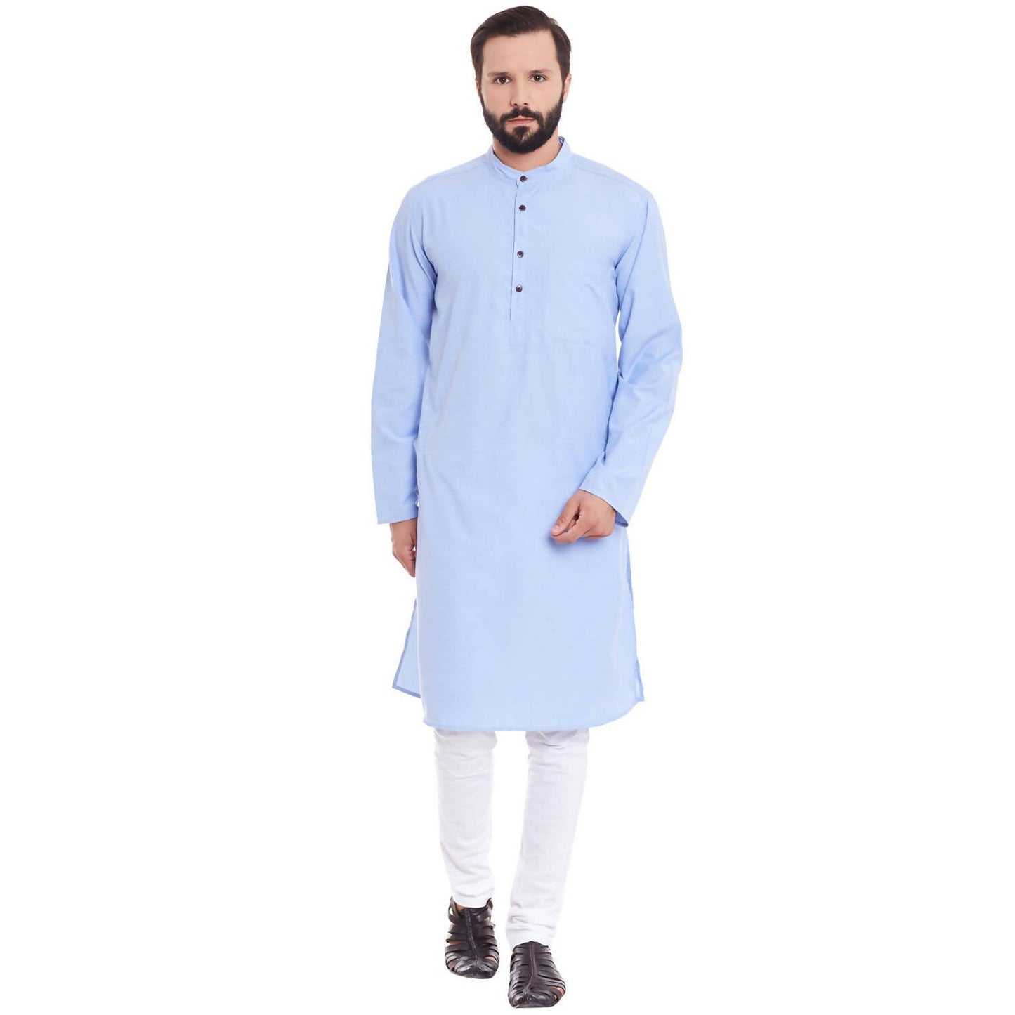 Even Apparels Blue Color Pure Cotton Men's Kurta With Band Collar | Swadesiicart