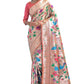 Vishnu Weaves Women's Peach Paithani Silk Minakari Zari Woven Saree with Unstitched Blouse - Swadesiicart