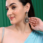 VOJ Set Of 2 Earrings- Blue Printed Jhumka With Black AD Studded Drop Earrings - Swadesiicart