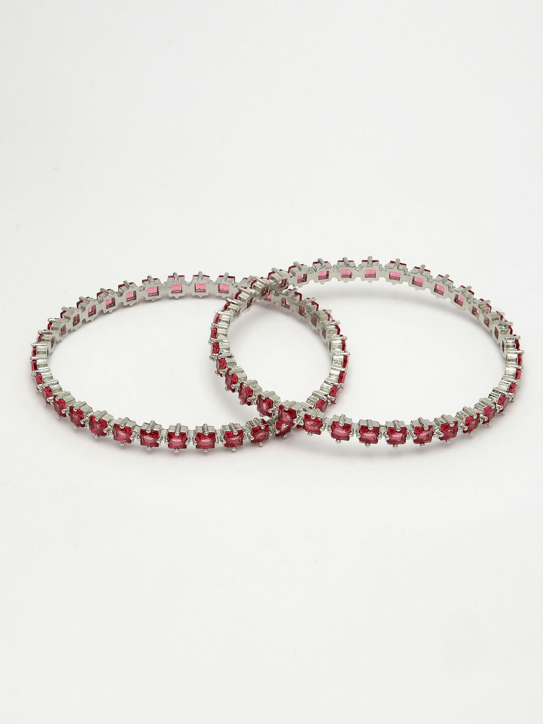 NVR Women's Set of 2 Pink CZ Stone-Studded Handcrafted Bangles - Swadesiicart