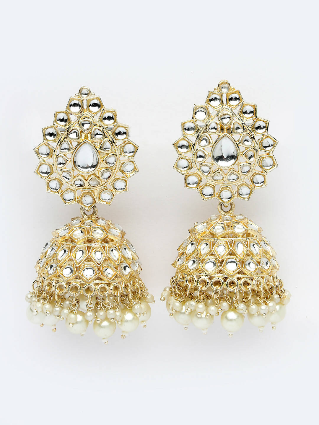 NVR Women Gold-Polished Handcrafted Kundan Jhumka Earrings | Swadesiicart