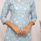 FIORRA Women's Floral Printed Sky Blue Cotton Straight Kurta - Swadesiicart