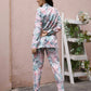 Blue & Pink Rayon Floral Printed Top with Matching Bottom - Eesha - Swadesiicart