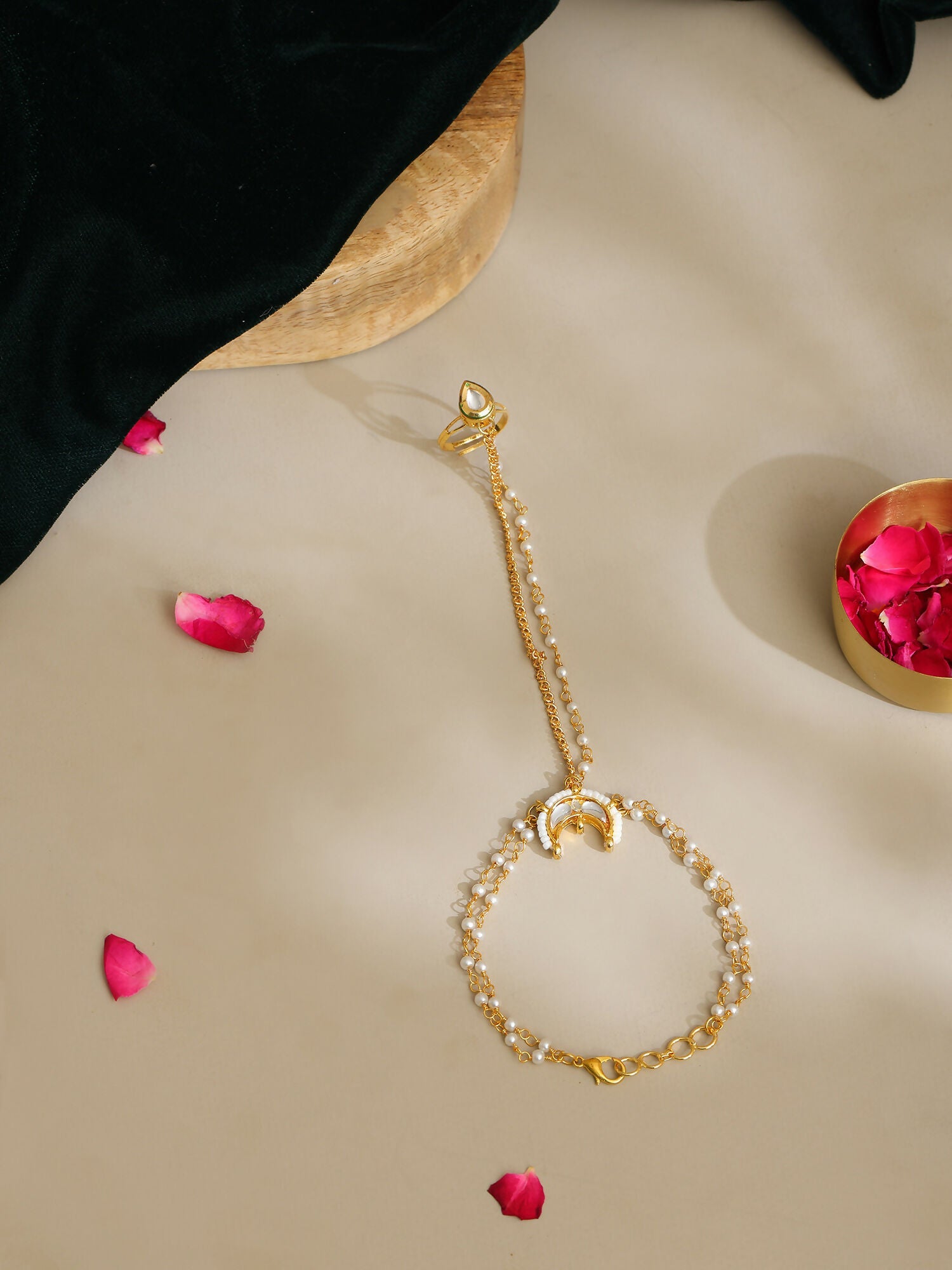 Ruby Raang Gold Chand Kundan Haath Phool | Swadesiicart
