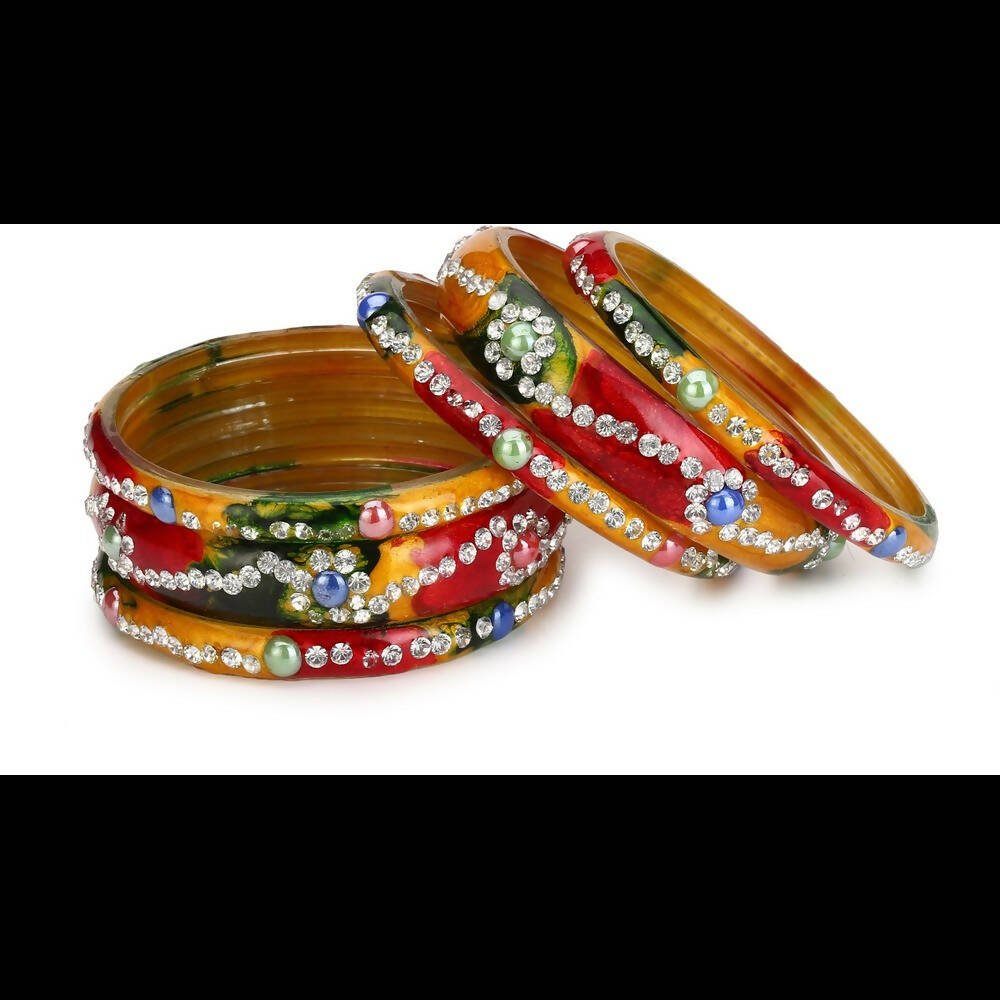 Afast Bridal Wedding & Party Fashionable Colorful Glass Bangle/Kada Set, Pack Of 12 - Yellow, Blue - Swadesiicart