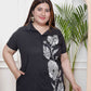 Miravan Women's Plus Size Black Pure Cotton Floral Embroidered High Low Co-Ord Set - Swadesiicart