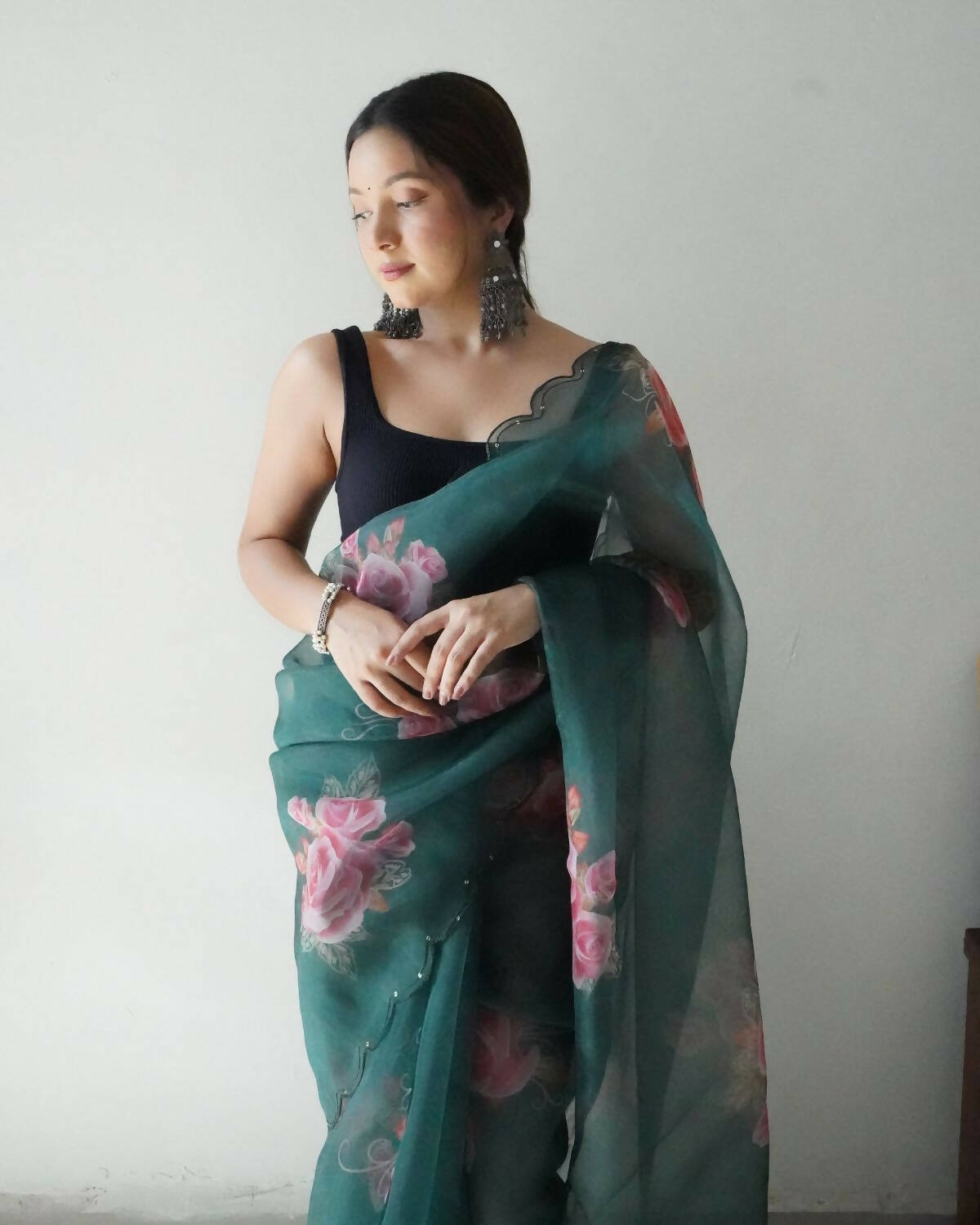 Vamsee Green Organza Saree - Swadesiicart
