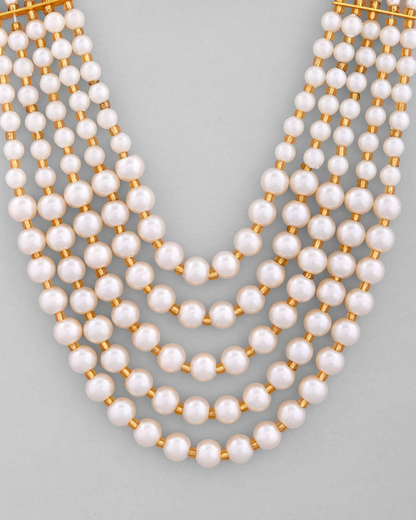 VOJ Gold-Polished Multi Layered Pearl Maharani Necklace | Swadesiicart