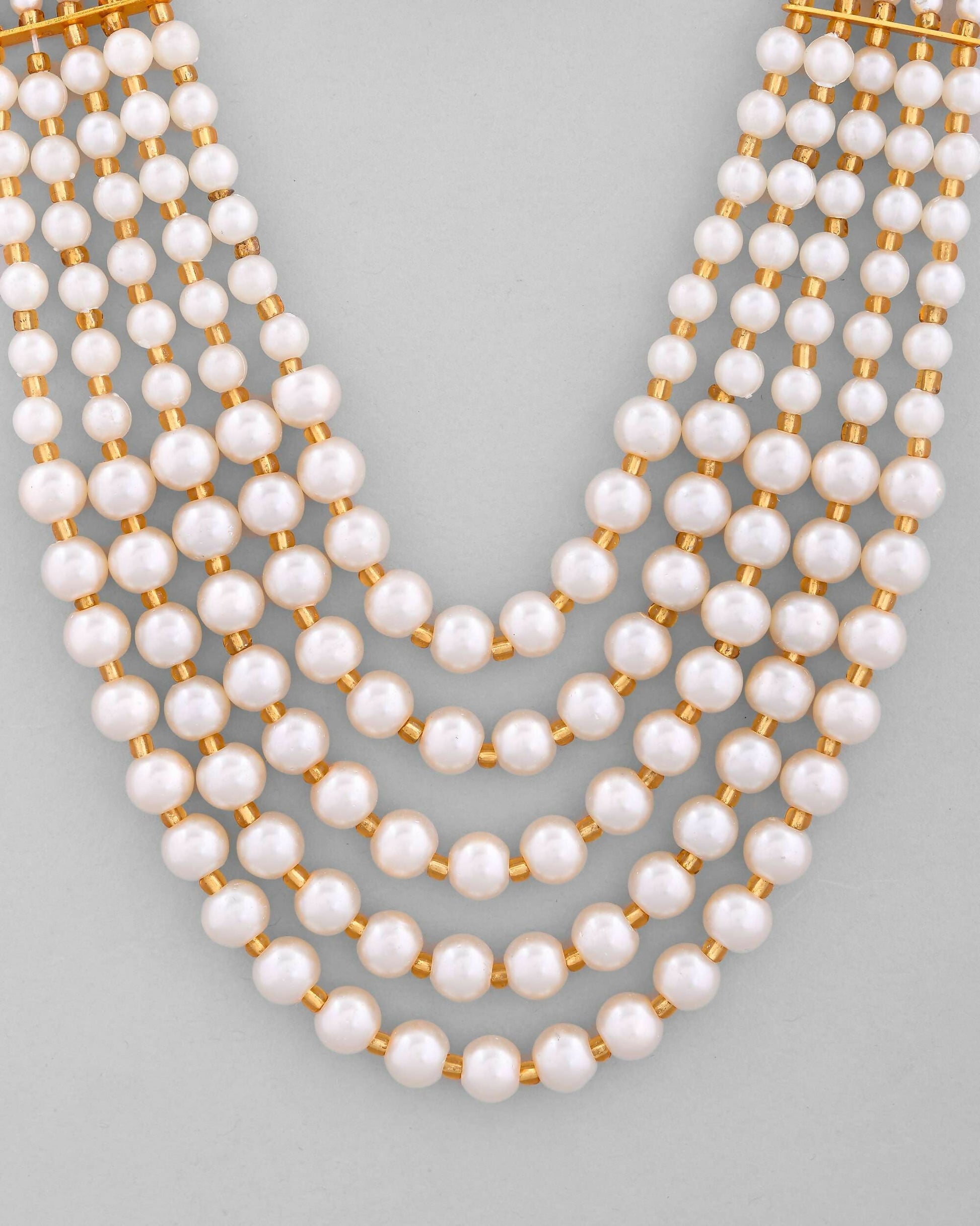 VOJ Gold-Polished Multi Layered Pearl Maharani Necklace | Swadesiicart