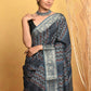 Very Much Indian Modal Silk Ajrakh Handblock Printed Natural Dyes With Designer Border Saree - Grey | Swadesiicart