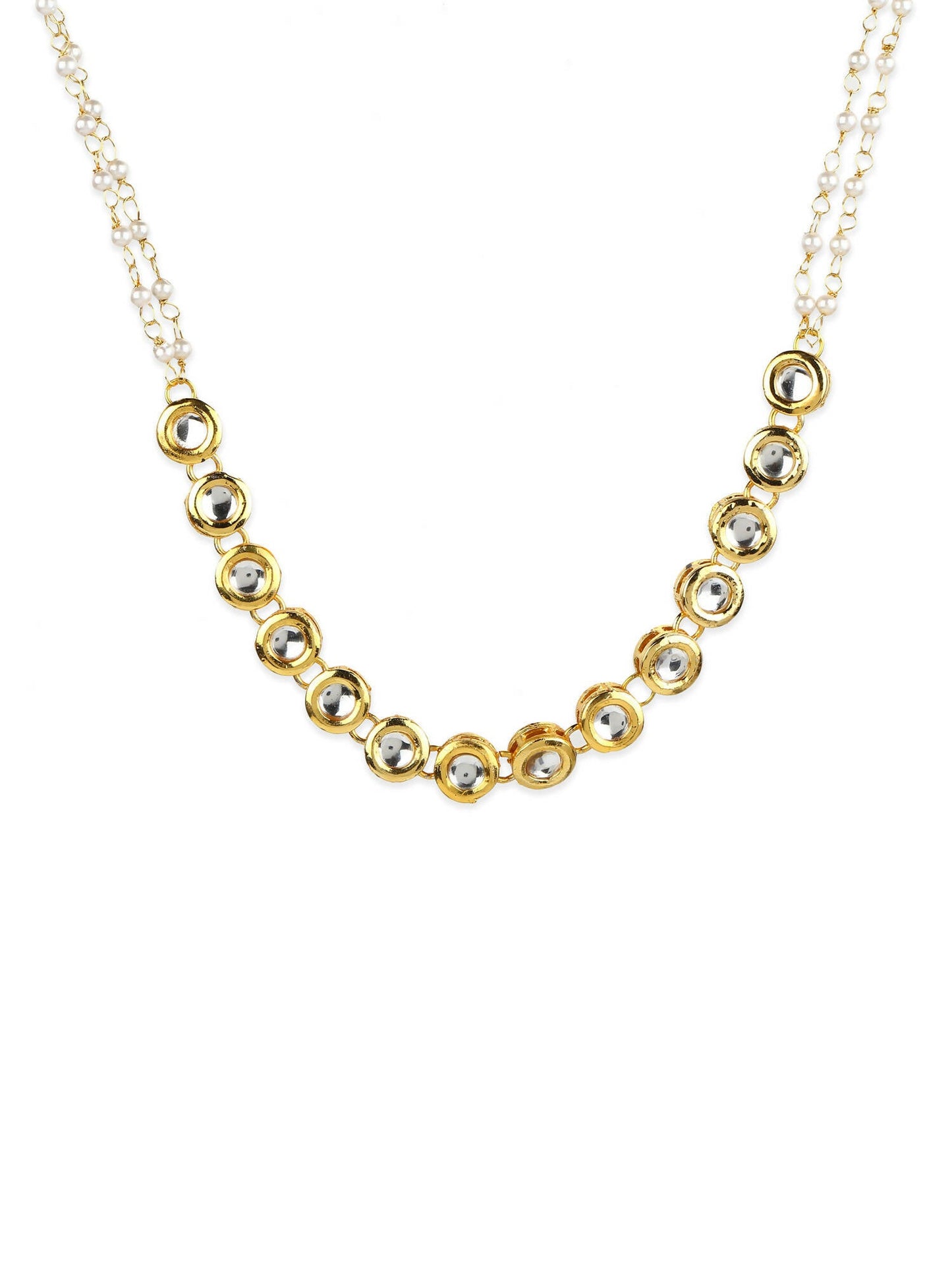 Gold-Polished White Kundan-Studded Pearl Beaded Matha Patti - Ruby Raang | Swadesiicart