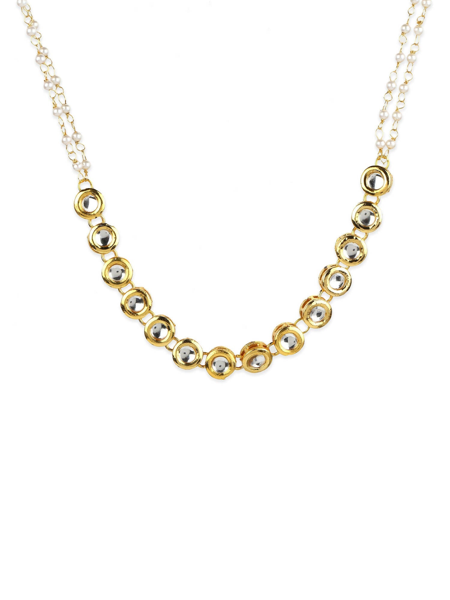 Gold-Polished White Kundan-Studded Pearl Beaded Matha Patti - Ruby Raang | Swadesiicart