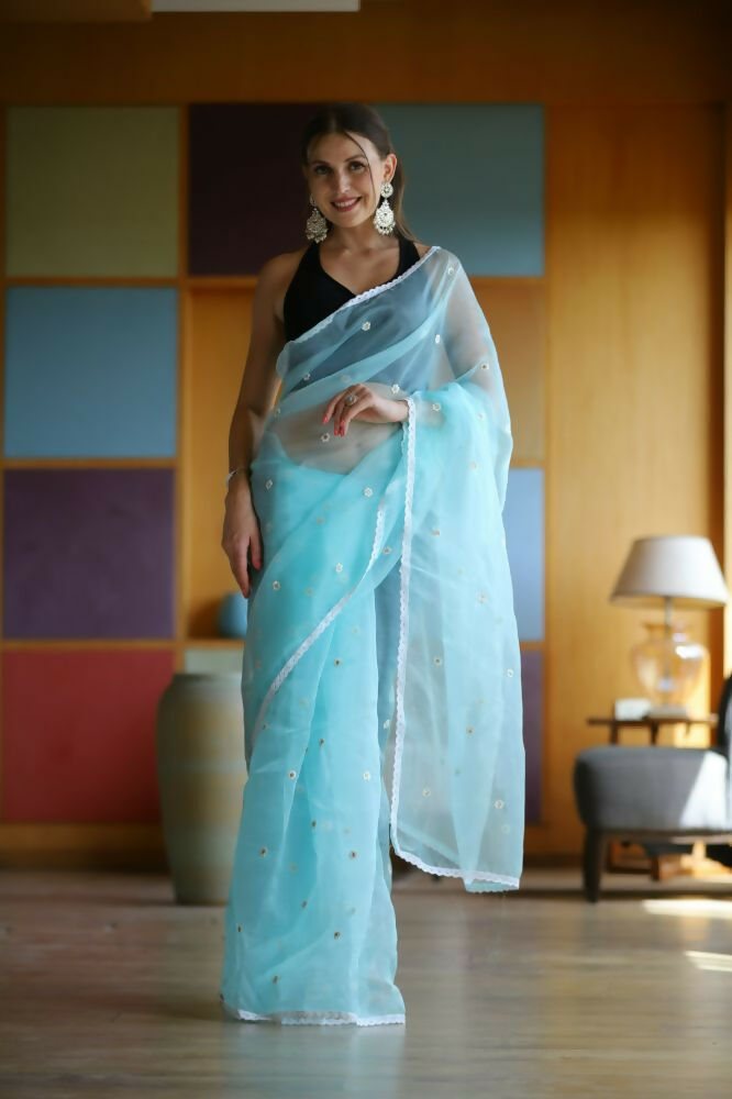 Vamsee Manbhari Sky Organza Saree - Swadesiicart