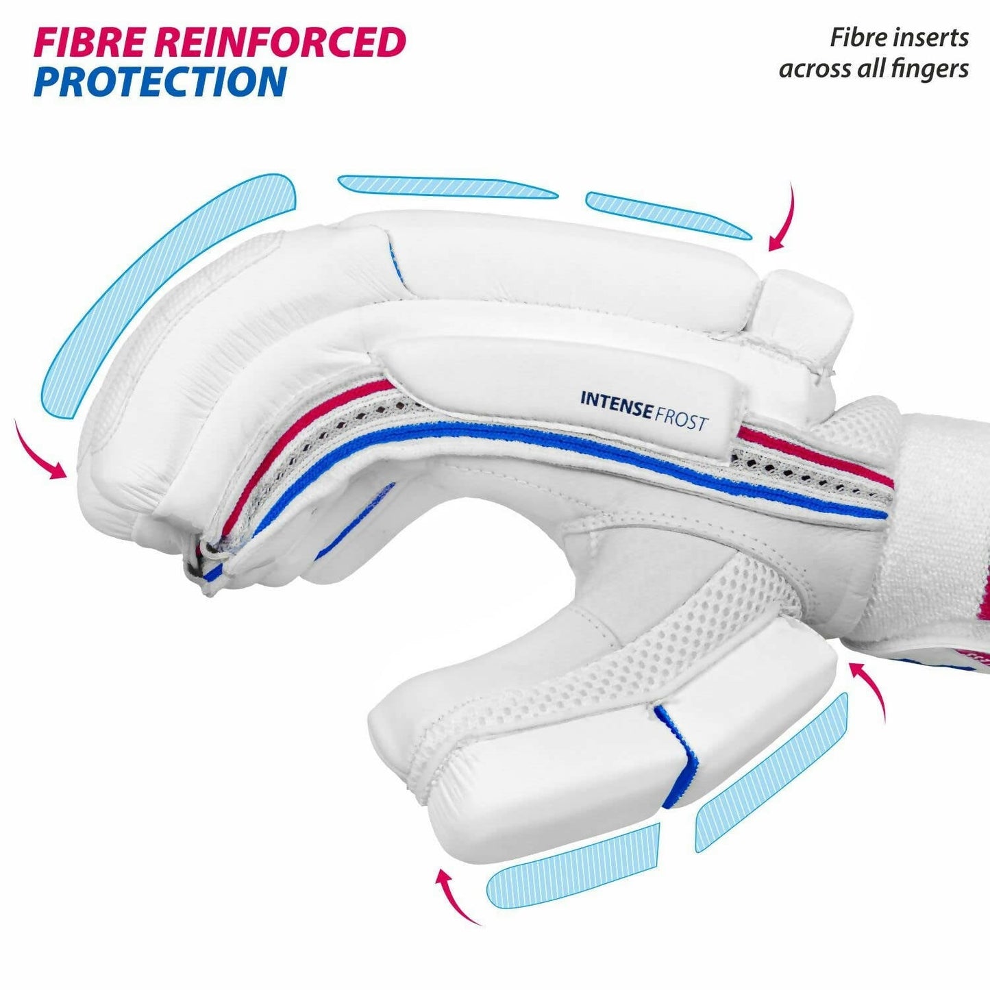 DSC Intense Frost Leather Cricket Batting Gloves for Mens - Right Hand, White, One Size - Swadesiicart