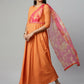 Ahalyaa Women's Orange Crepe Gold Print Dress | Swadesiicart