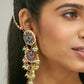 Nuyug 22K Gold-Plated Kundan Studded & Pearl Beaded Crescent Shaped Kanauti Earrings | Swadesiicart