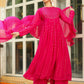 Janasya Pink Georgette Foil Print Kurta,Bottom & Dupatta | Swadesiicart