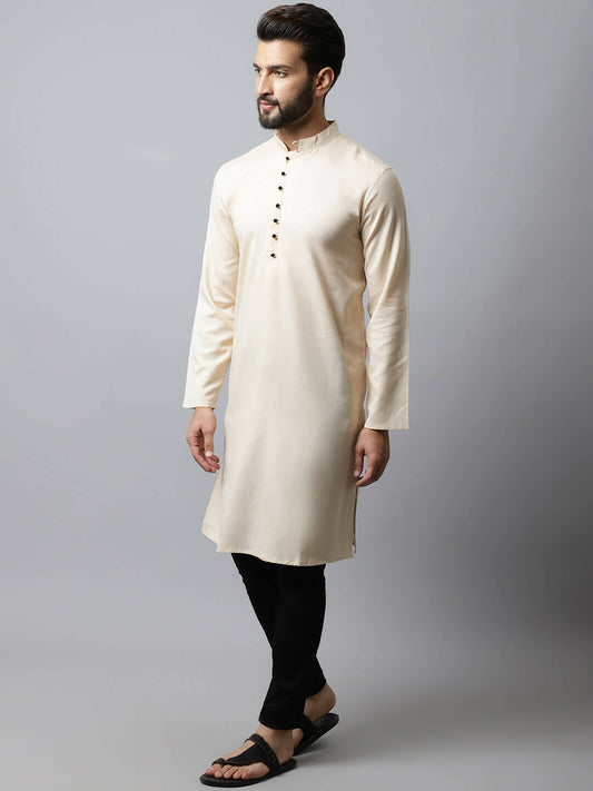 Even Apparels Cream Color Pure Cotton Men's Kurta With Side Placket (SLD1176) | Swadesiicart