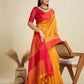 Vishnu Weaves Women's Mustard Raw Silk Thread Woven Saree with Blouse - Swadesiicart