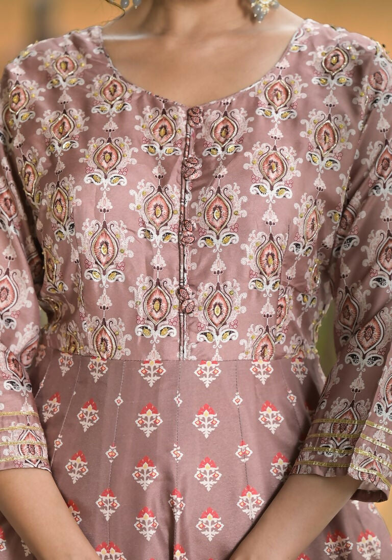 Wedding Designer PaleMauve Soft Dola Silk Anarkali suit with Dupatta - Samanta - Swadesiicart