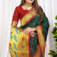 Jyoti Fashion Women's Bottle Green Paithani Silk Zari Woven Saree with Blouse | Swadesiicart